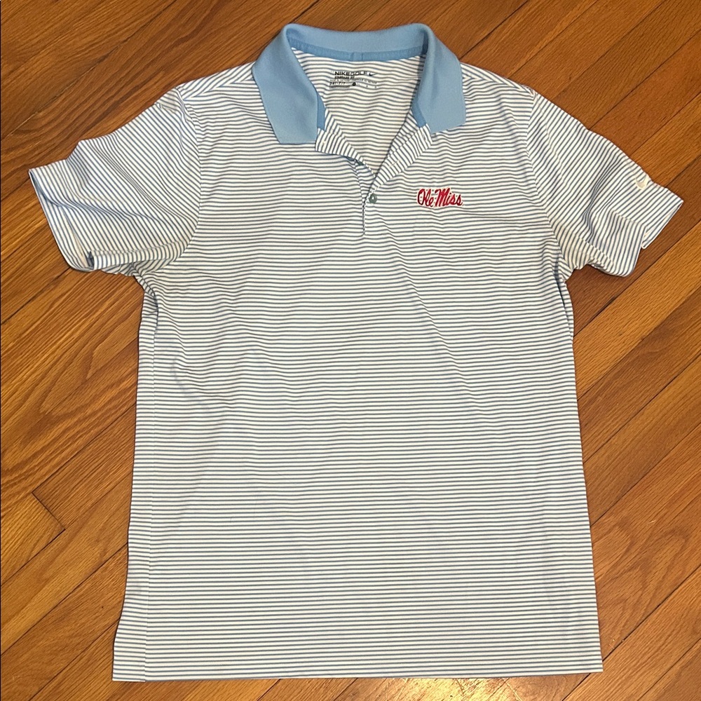 Striped Ole Miss Polo Shirt - Blue and White